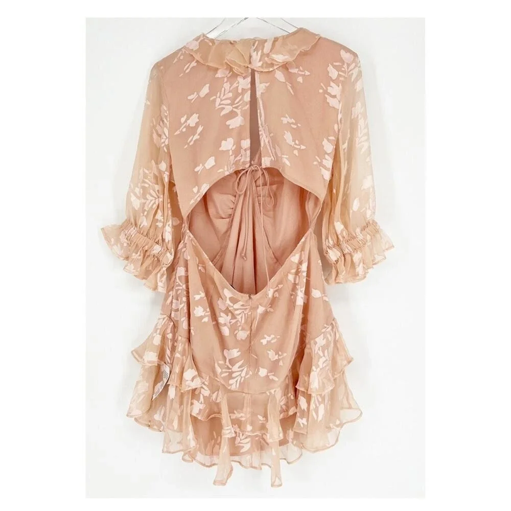 NWT ASOS Women's Ruffle Detail Open Back Balletcore Mini Dress 12P Pink - Picture 3 of 8
